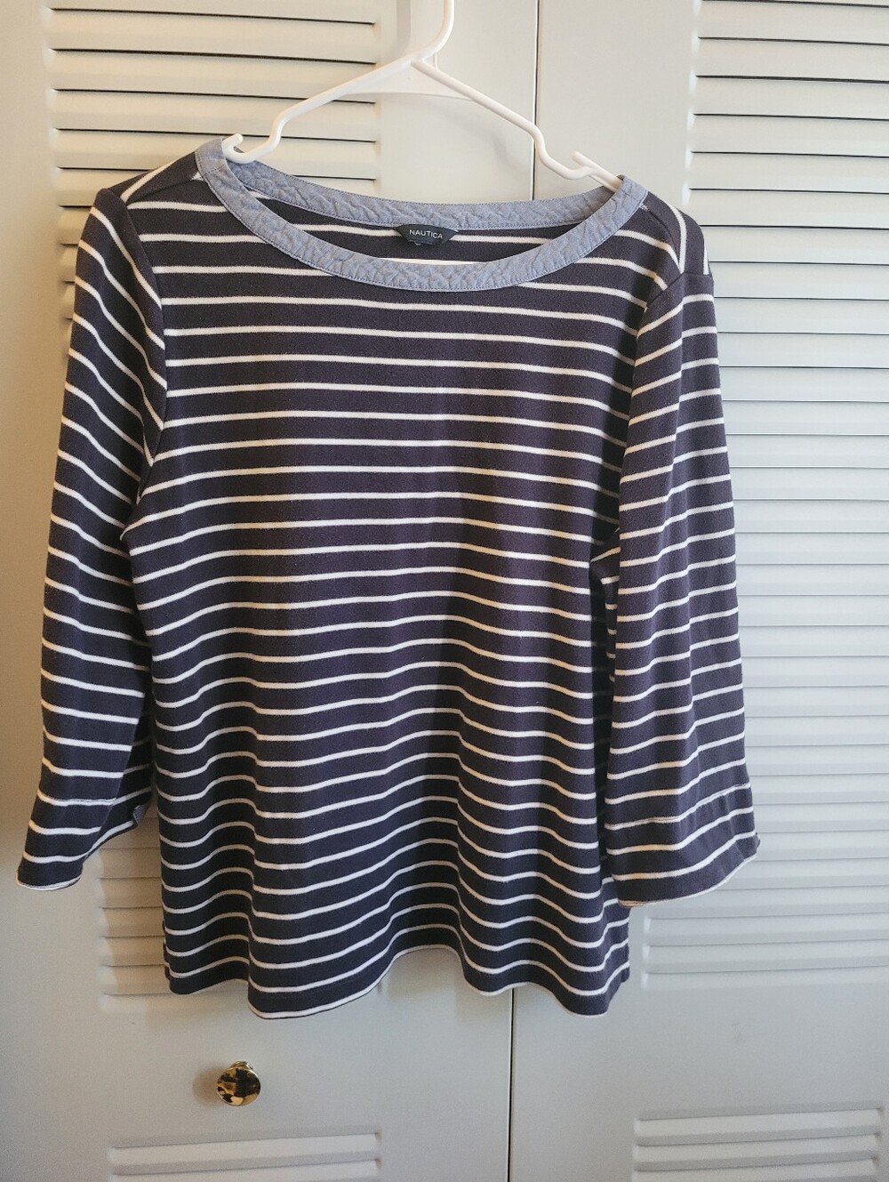 Nautica Navy and White Striped Crewneck Top